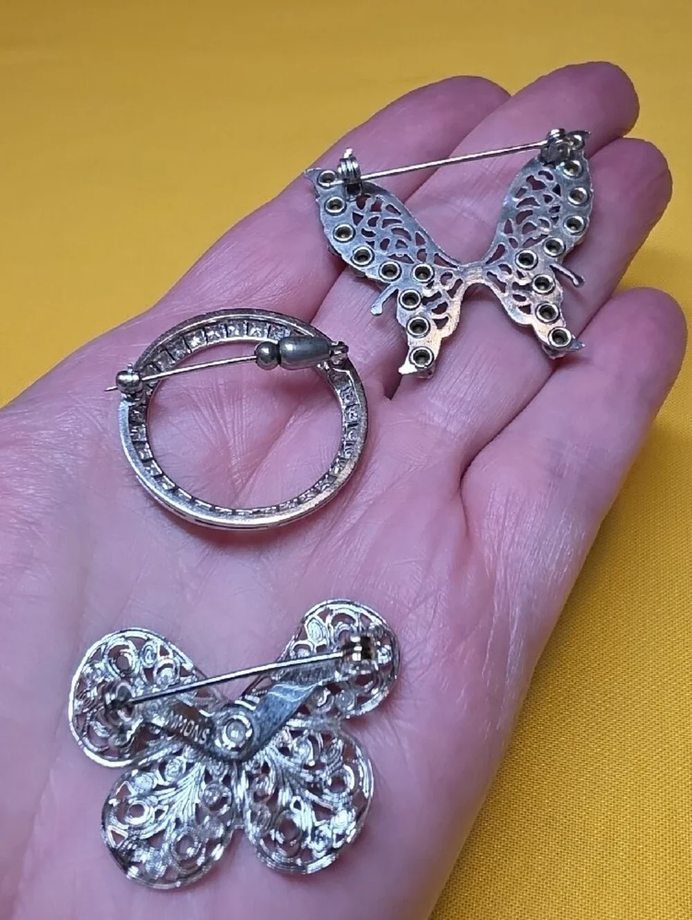 Vintage Silver Tone & Rhinestone Brooch Lot 8pc - 1 Marked Emmons ▪︎ Unique Lot!
